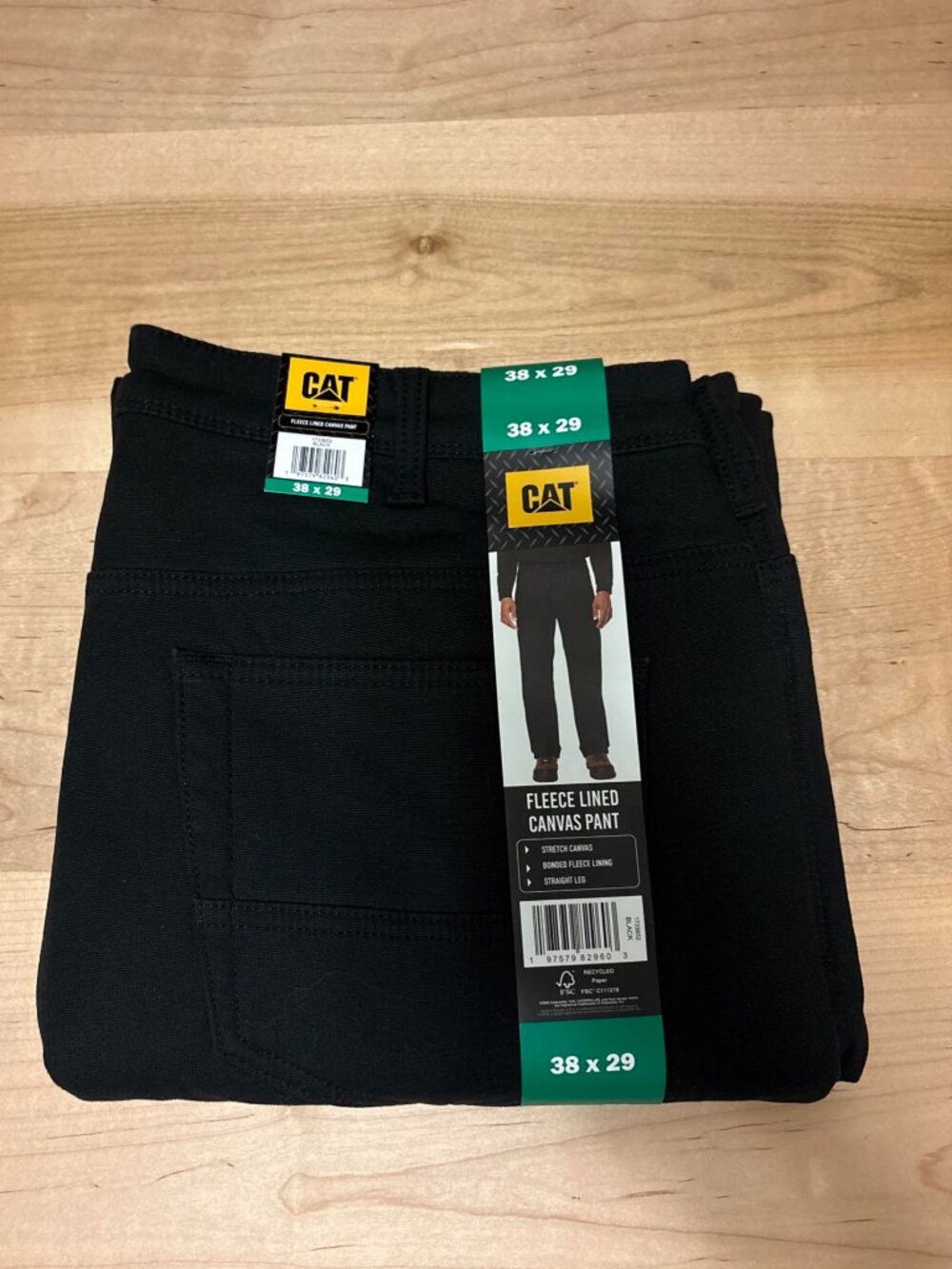 NEW Men’s CAT Fleece Lined Canvas Straight Fit Pant - Black -size 38x29